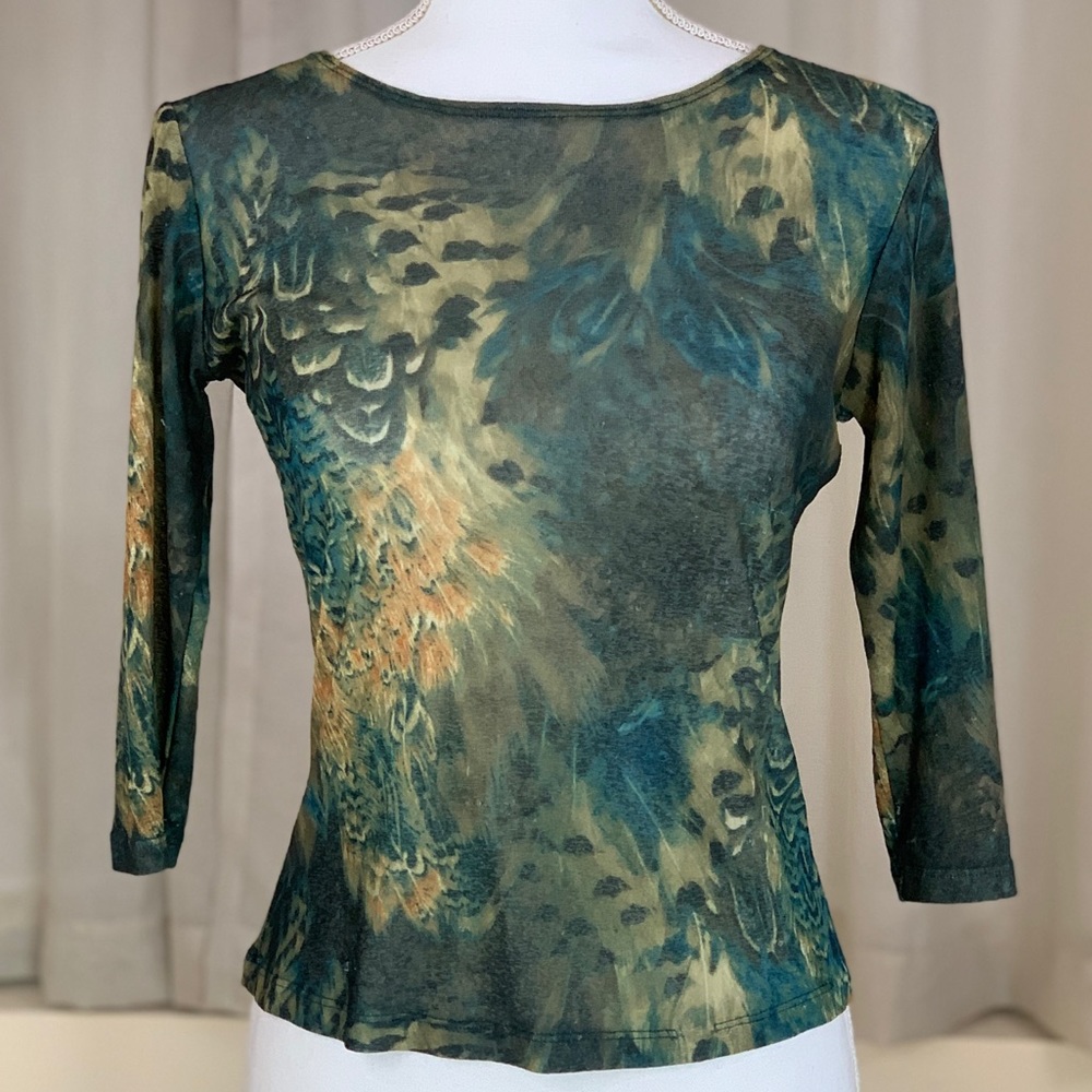 Printed sheer half sleeve top in multicolor